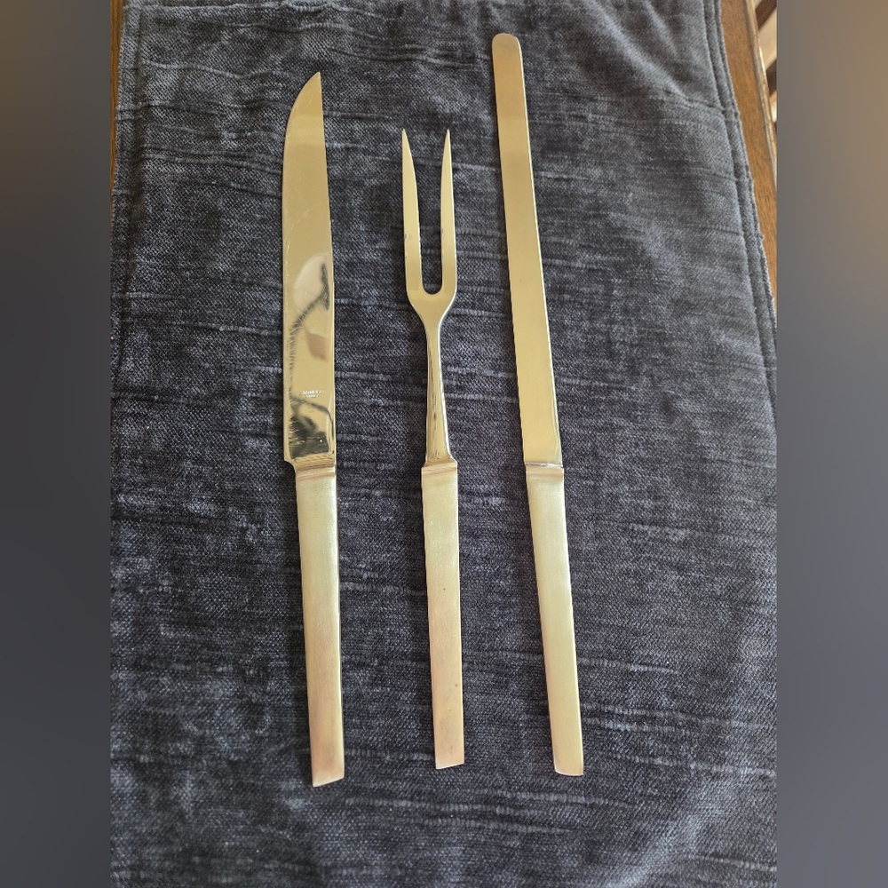 Mid Century Mod Stainless Steel Carving Set In Protective Felt Made In Italy